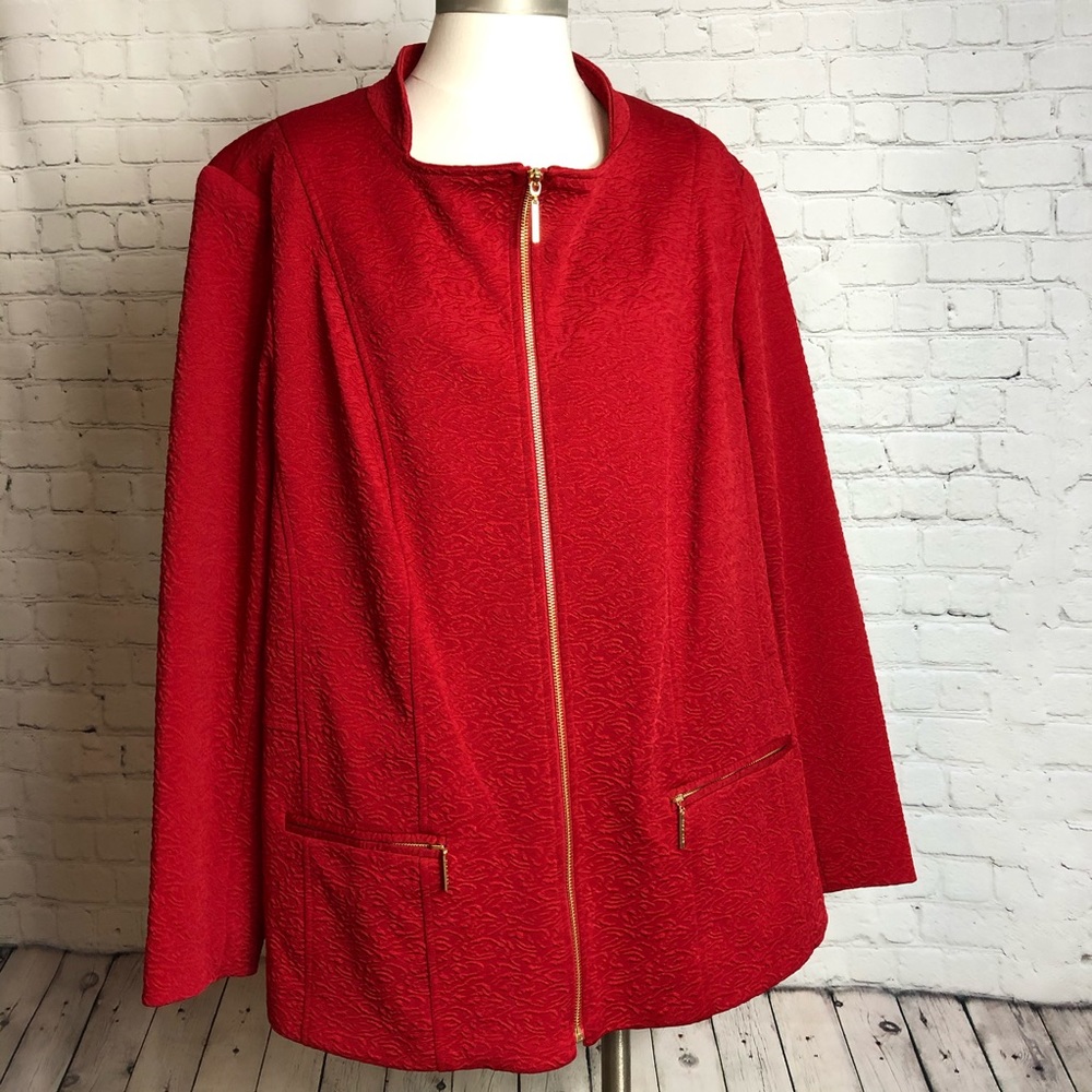 Red Embossed Print Plus Jacket Blazer | TanJay